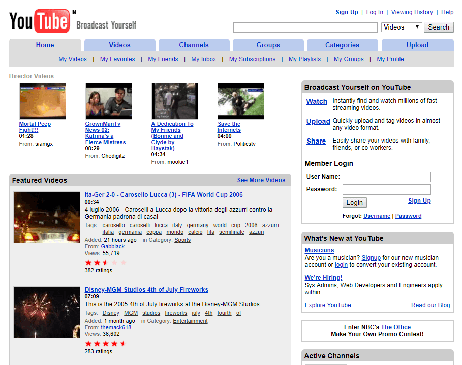 YouTube homepage (2006)